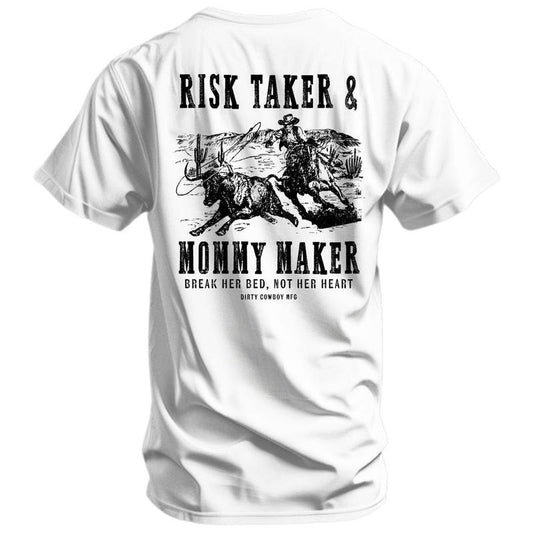 Risk Taker & Mommy Maker Men's T-Shirt, Funny Adult Shirt, For Gift. Cotton Crewneck Menswear Top
