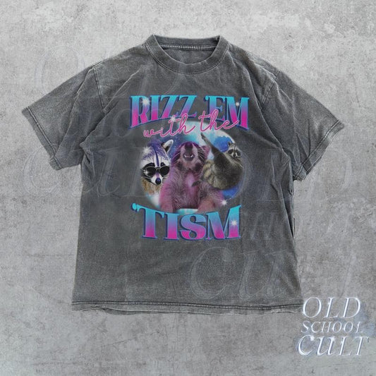 Rizz Em With The Tism Retro Shirt, Vintage Funny Raccoon Graphic Shirt, Autism Awareness, Raccoon Meme Tee, Relaxed Soft  T-shirt, sweater and Hoodie