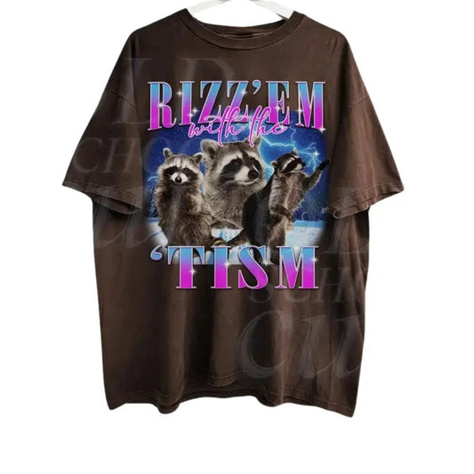 Rizz Em With The Tism Vintage Graphic Shirt, Retro 90s Funny Raccoon Graphic Shirt, Autism Awareness, Raccoon Meme Tee, Funny Bootleg, Tee Menswear Top Underwear Streetwear