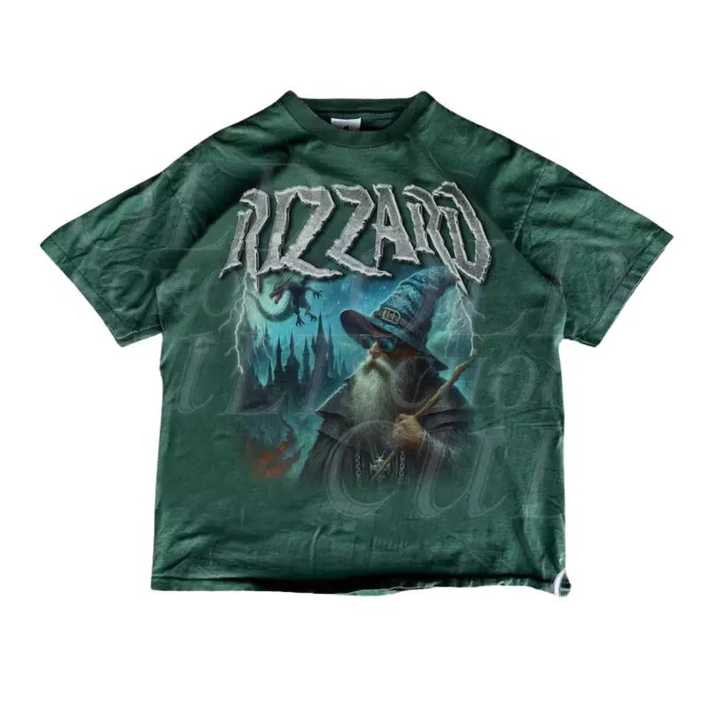 Rizzard Fantasy Wizard Vintage T-Shirt, Retro Wizard Dragon Catstle Shirt, Alpha Wizard Nostalgia Shirt, Dark Art Castle Magic Rizz Shirt