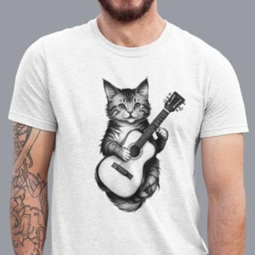 Rock Cat Playing Guitar Shirt and Tank Top: Funny Guitar Cat T-Shirt and Tank Top for Her, Cat Lovers Gift, Funny Cat Tee for Women Men made in usa