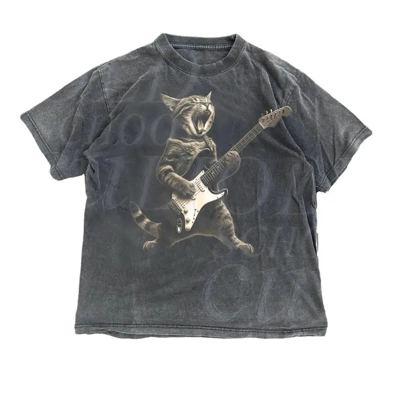 Rock Cat Playing Guitar Vintage Shirt, Retro Funny Guitar Cat T-Shirt, Cat Lovers, Rock Lovers Gift, Funny Gift, Rocker Shirt Menswear Top Underwear Tshirt