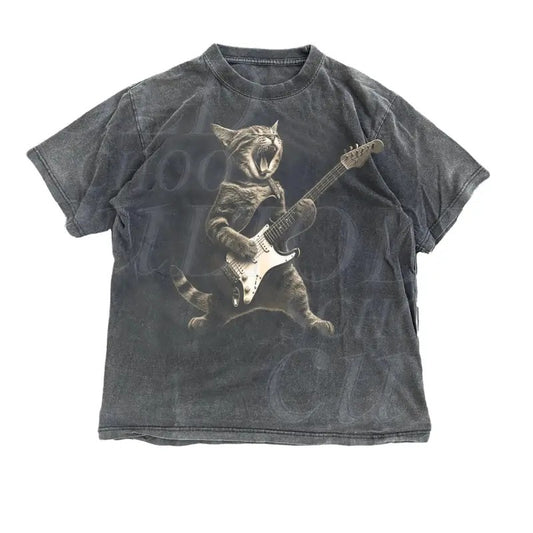 Rock Cat Playing Guitar Vintage Shirt, Retro Funny Guitar Cat T-Shirt, Cat Lovers, Rock Lovers Gift, Funny Gift, Rocker Shirt Menswear Top Underwear Tshirt