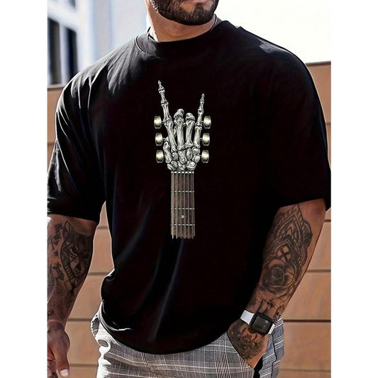 Rock On Guitar Neck Rock & Roll Skeleton T-Shirt Men Made in USA