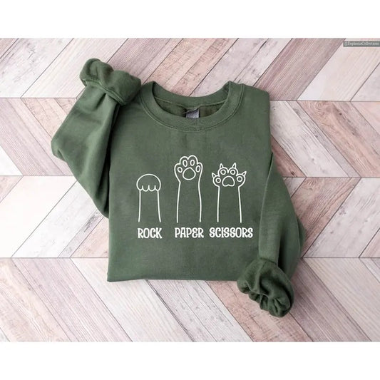 Rock Paper Scissors Cat Paw Sweatshirt, Hoodie, Shirt, Unisex Cute Coquet Minimal Outfit for Cat Lover Owner Shirt, Gift for Cat Mom , Global Trending Outfits