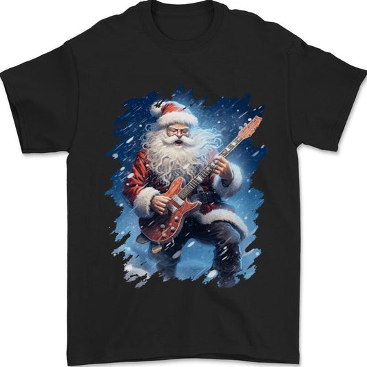Rock Santa Playing Electric Guitar Christmas Xmas Mens T-Shirt 100% Cotton Made in USA