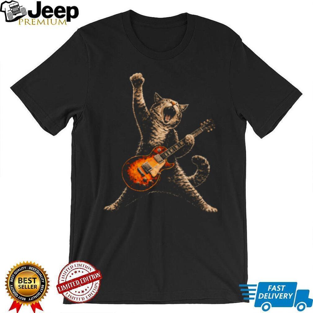 Rock and Roll Cat Playing Electric Guitar Heavy Metal Kitty T Shirt