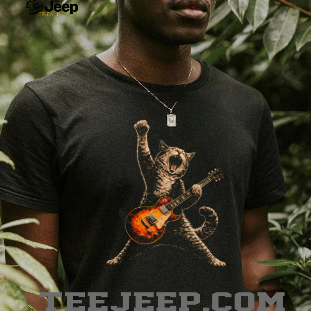 Rock and Roll Cat Playing Electric Guitar Heavy Metal Kitty T Shirt