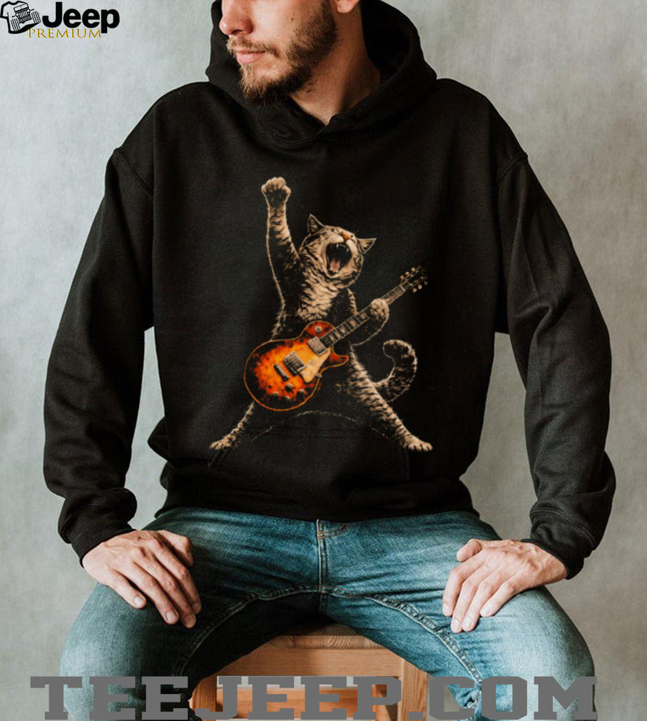 Rock and Roll Cat Playing Electric Guitar Heavy Metal Kitty T Shirt
