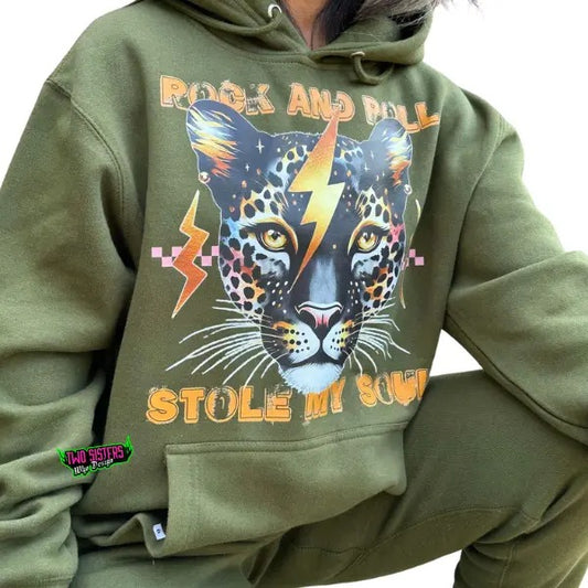 Rock and Roll Stole My Soul Grunge Tiger Sweatshirt or Hoodie - Retro Style, Cotton, Edgy, Womenwear & Menswear Streetwear, Vintage-Inspired Pullover