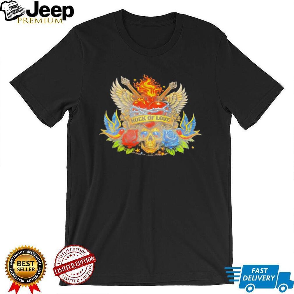 Rock of Love Vintage Tattoo Style Skull and Roses T Shirt
