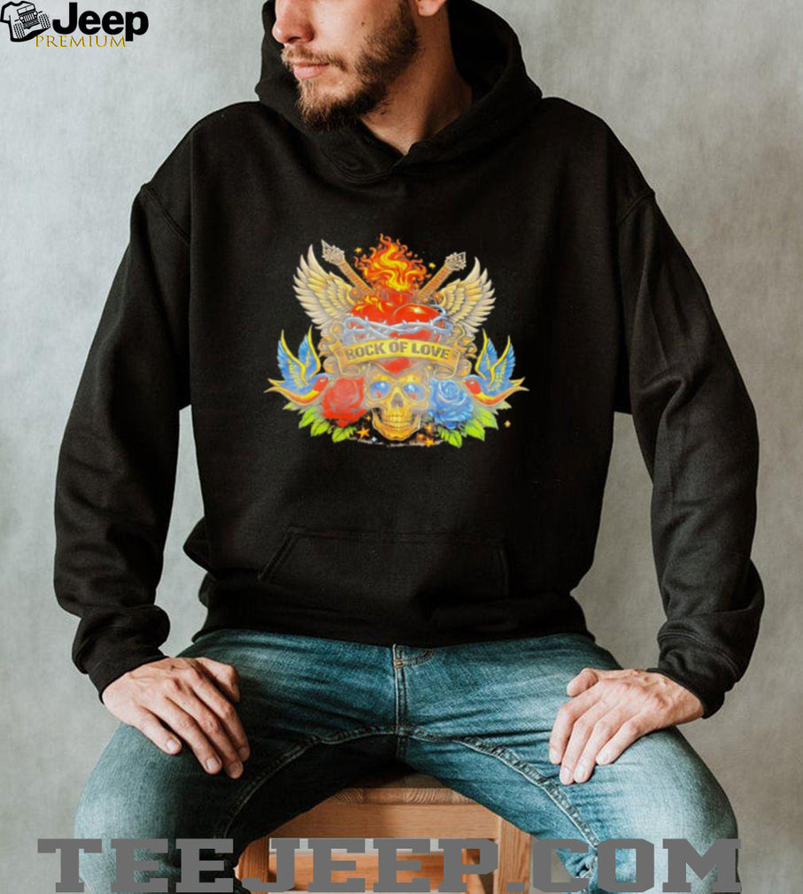 Rock of Love Vintage Tattoo Style Skull and Roses T Shirt