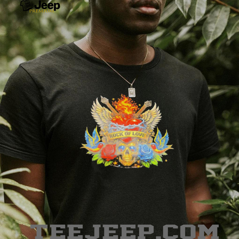 Rock of Love Vintage Tattoo Style Skull and Roses T Shirt