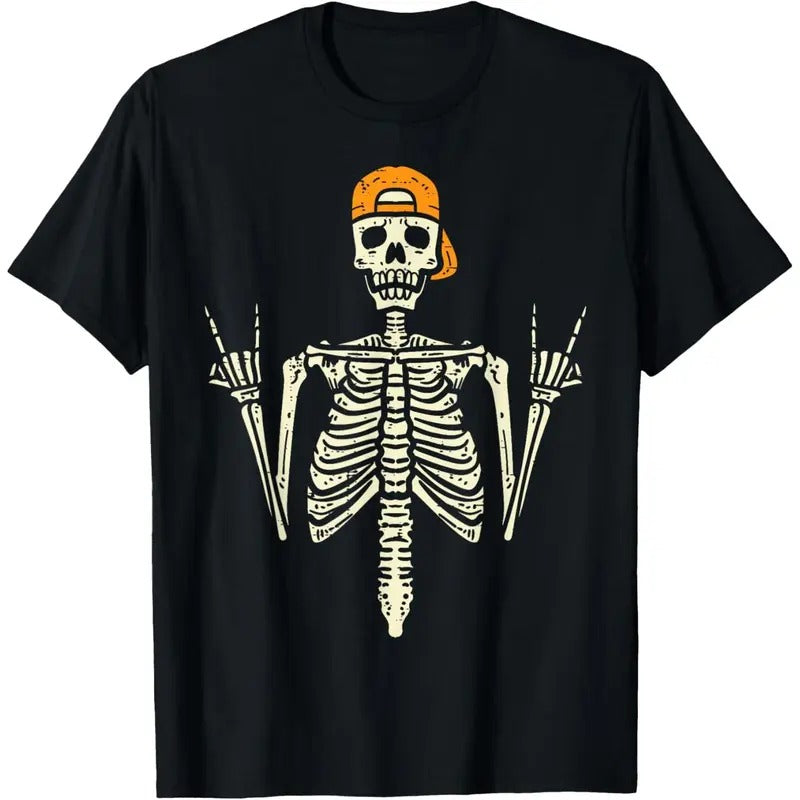Rocker Skeleton Cap Skater Cool Halloween Punk Rock Men Boys T-Shirt made in usa