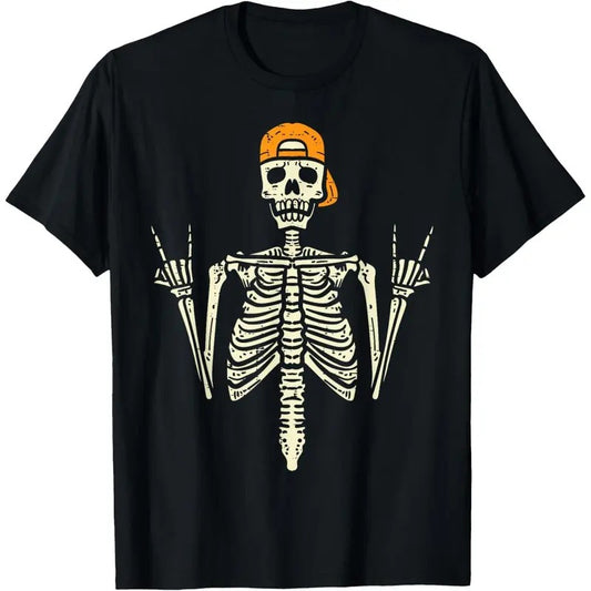 Rocker Skeleton Cap Skater Cool Halloween Punk Rock Men Boys T-Shirt made in usa