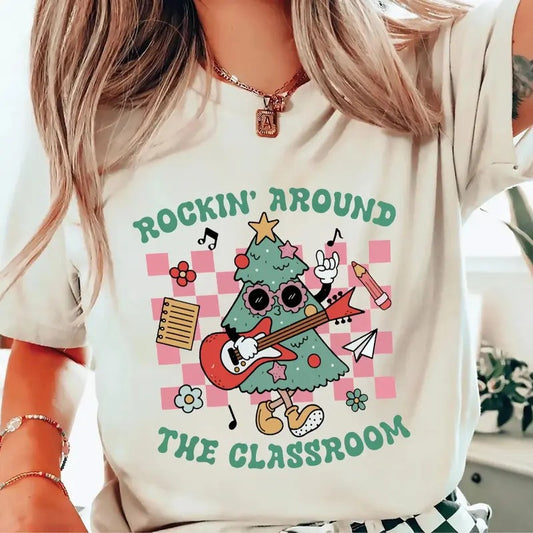 Rockin Around the Classroom Christmas Teacher Shirt, Teacher Christmas Shirt, Winter Teacher Shirt, Holiday Teacher T-shirt