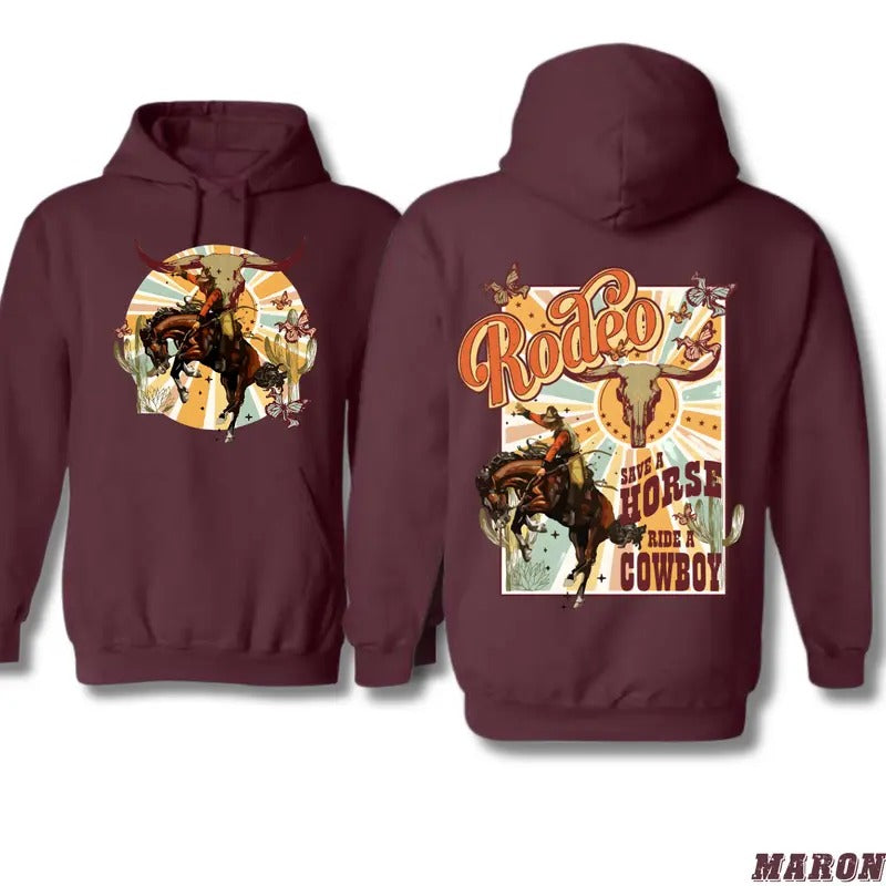 Rodeo Hoodie - Classic Western Design Featuring Bold Cowboy Graphics, country boy clothing, Perfect for Rodeo Fans and...