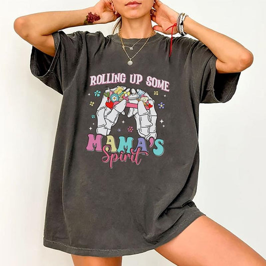 Rolling Up Some Mama's Spirit Shirt, Cool Moms Graphic Printed Short Sleeve, Inspiring Mama T-Shirt, Gift For New Mom, Mommy Cotton Fabric Comforts Shirt For Women, Womenswear, Women's Tops, Cotton Fabric Relaxed Fit Chic Style