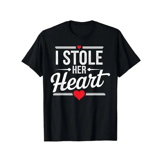 Romantic 'I Stole Her Heart' Couples T-Shirt - 100% Cotton, Short Sleeve, Crew Neck - Perfect for Valentine's Day &...