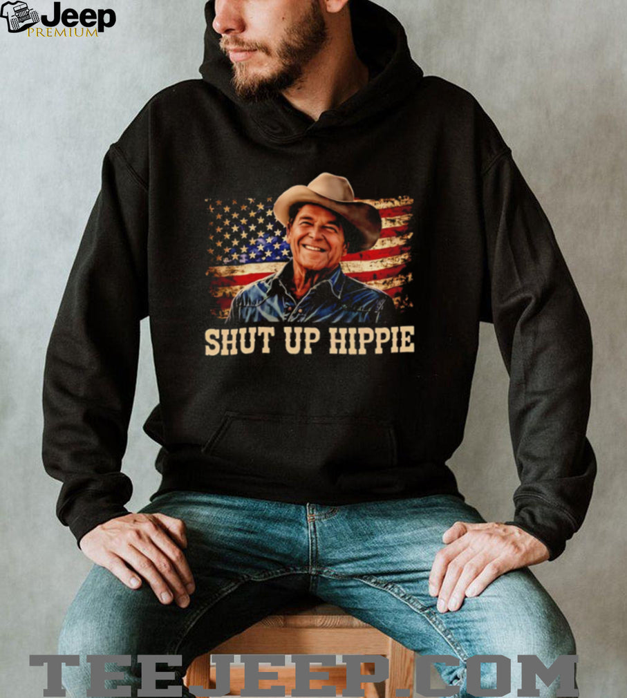 Ronald Reagan Shut Up Hippie American Flag Cowboy T Shirt