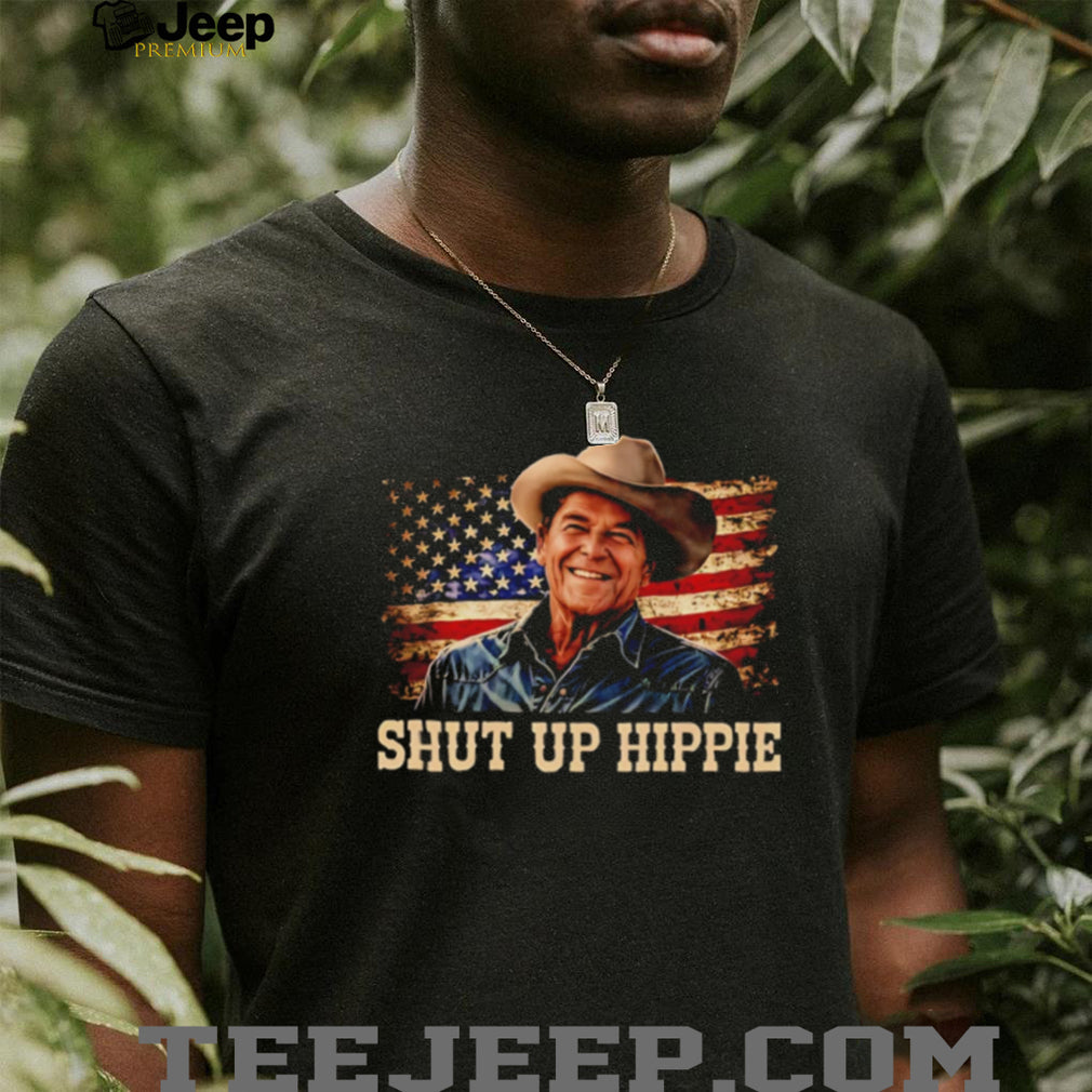 Ronald Reagan Shut Up Hippie American Flag Cowboy T Shirt