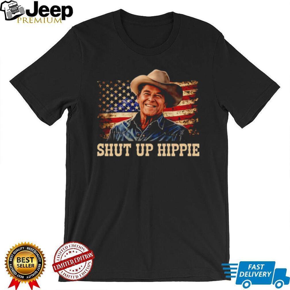 Ronald Reagan Shut Up Hippie American Flag Cowboy T Shirt