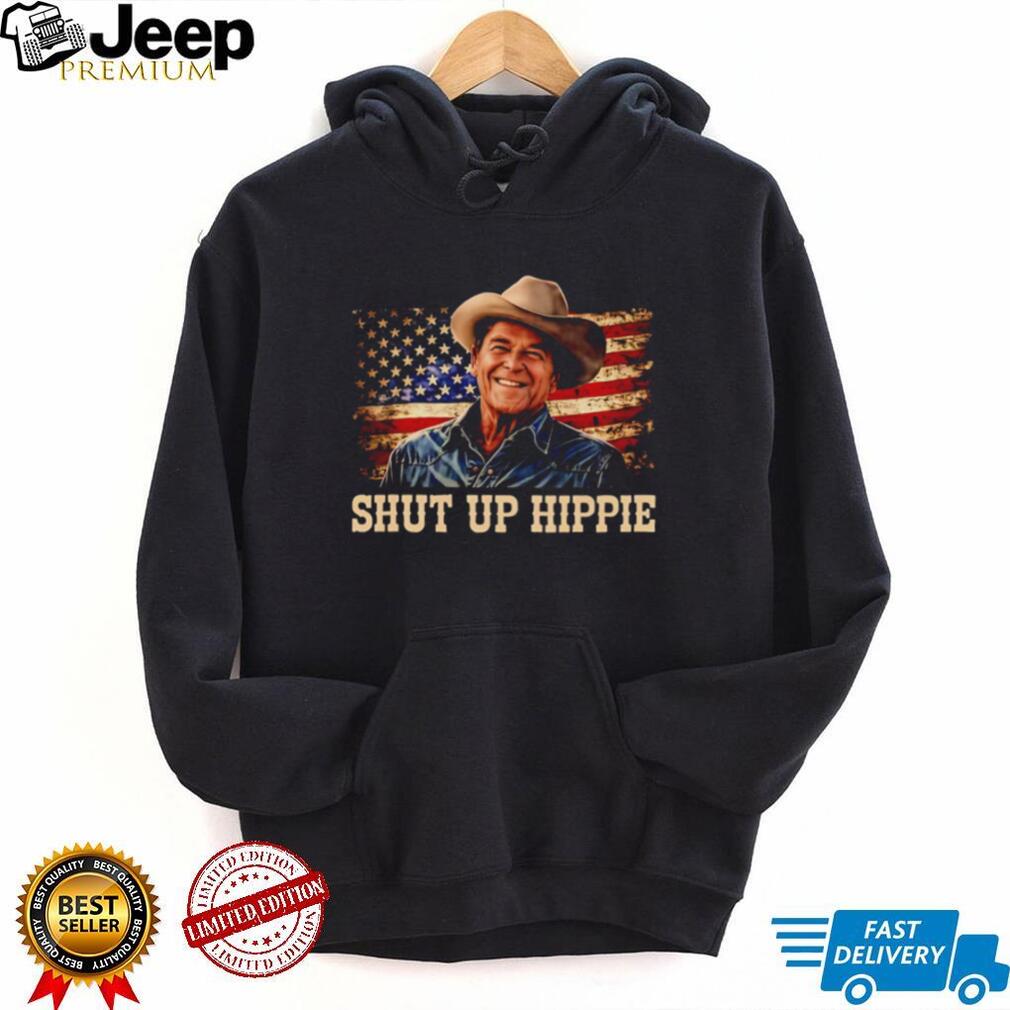 Ronald Reagan Shut Up Hippie American Flag Cowboy T Shirt