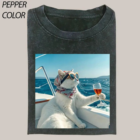 Rose Harrell | Island memories T-Shirt, Cat Cute Shirt, Cat Love Vintage Graphic Tee, Funny Cat Shirt, Women's T-shirts Streetwear Top Cotton