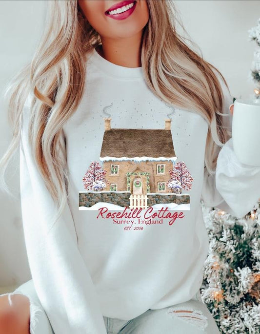 Rosehill Cottage Sweatshirt, The Holiday Movie Gifts, The Holiday Movie Hoodie, Holiday Season RomCom Crewneck Sweater, Iris Simkins, Amanda Woods, Christmas Movie Womenswear Shirt