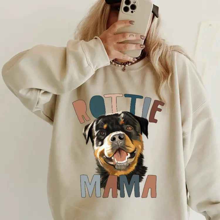 Rottie Mama Sweatshirt ~ Sweatshirt Unisex Apparel Relaxed Fit Printed in the USA Clothing Womenswear Casual and Comfortable