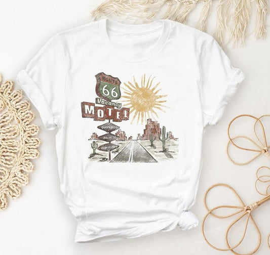 Route 66 Roadside Motel T-Shirt, Vintage Style Route 66 Shirt, Nostalgia Shirt, Country Girl Gifts, Desert Road Tee, Road Trip Shirt Top Womenswear