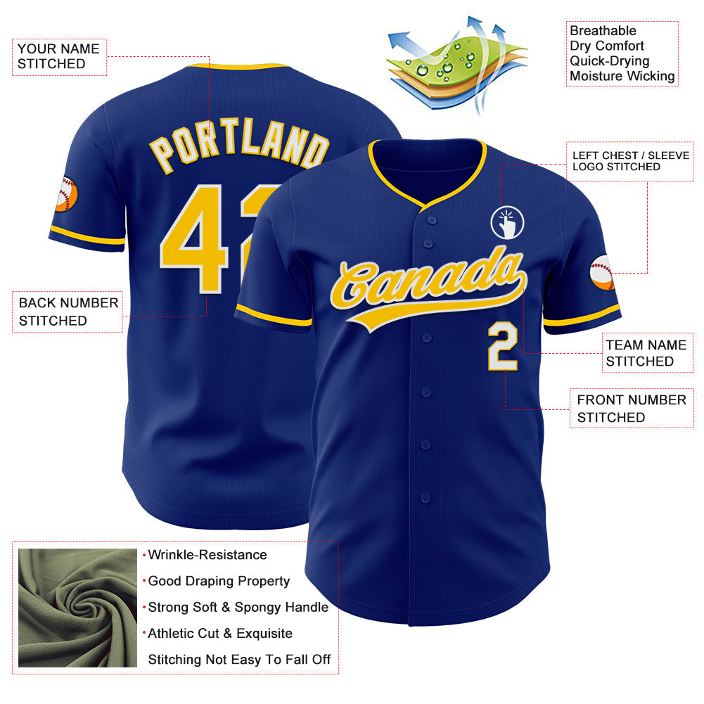 Custom Royal Yellow-White Authentic Baseball Jersey