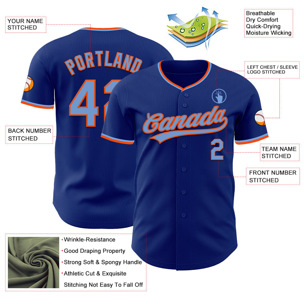 Custom Royal Powder Blue-Orange Authentic Baseball Jersey