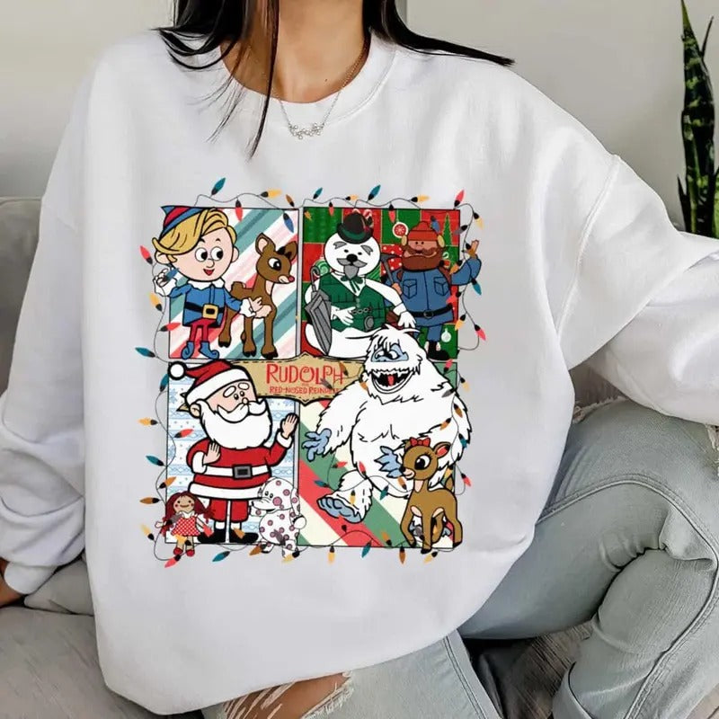 Rudolph Red Nosed Christmas Sweatshirt, Rudolph Movie Characters Shirt, Reindeer Cartoon Hoodie, Rudolph Xmas Tee, Gift for Christmas Shirt, christmas TV Movie Shirt, merry christmas 90s Movies Crewneck Shirt, Christmas Shirt for Movies Lovers Tee