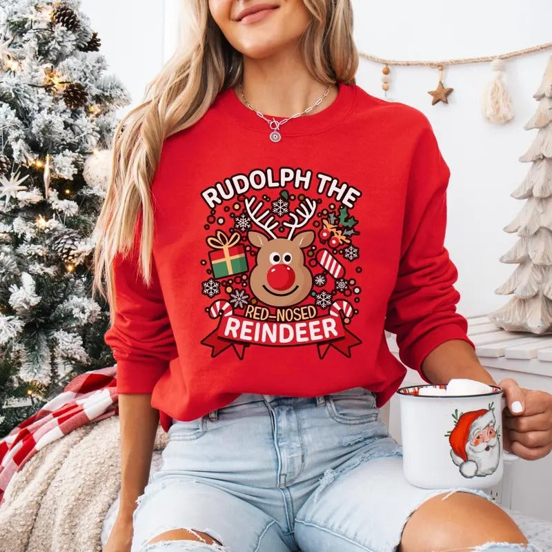 Rudolph the Red-nosed Reindeer Xmas Family Sweatshirt,Christmas Frosty the Snow Man Sweatshirt, Frosty's Snowflake Hoodie, Snowman Christmas Shirt, Rudolph family Christmas Reindeer Sweatshirt, Christmas 90s Movies Lovers TShirt, Merry Christmas Gift