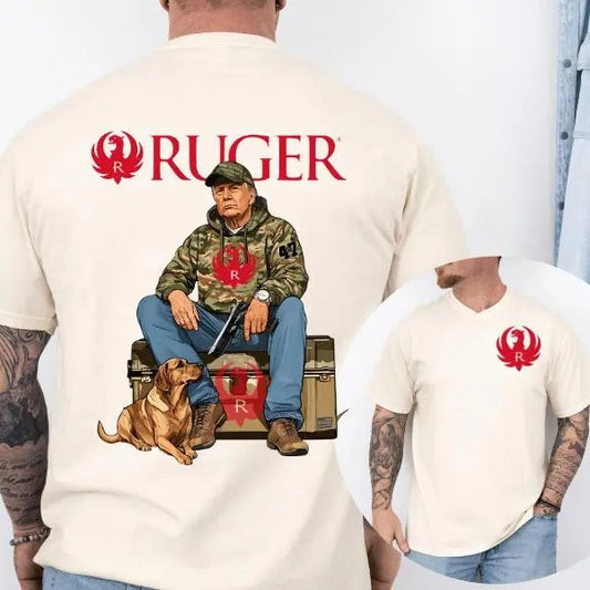 Ruger Trump Hunting 2 Sided TShirt, Gun Lover, Tactical Gear, Unisex Short Sleeve Casual Cotton, Casual Top Menswear, Gift for Men Women