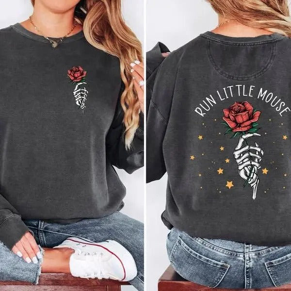 Run Little Mouse Sweatshirt, Haunting Adeline Shirt, Dark Romance Merch, Smut Reader, Women's Book Lover Gift, Rose Skeleton Comfort Shirt