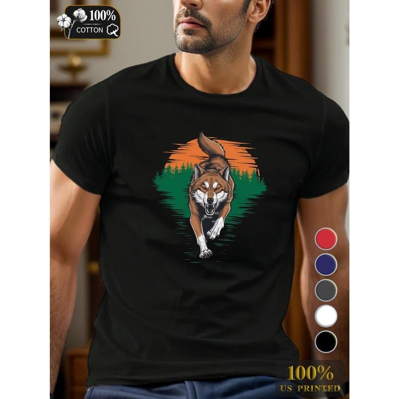 Running Wolf Pure Cotton Men's Tshirt Comfort Fit Made in USA