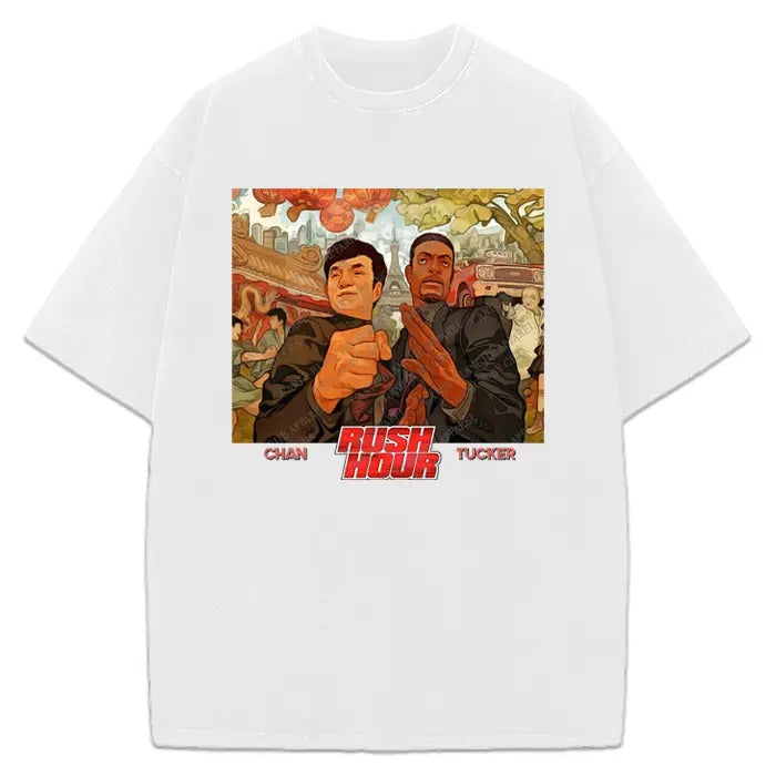 Rush Hour T-Shirt Jackie Chan Chris Tucker Classic Movie Graphic Tee Crewneck Cotton