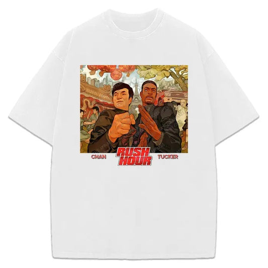 Rush Hour T-Shirt Jackie Chan Chris Tucker Classic Movie Graphic Tee Crewneck Cotton