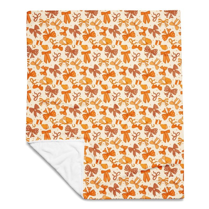 Rust and Ribbon Fall Bow Coquette Holiday Printed Throw Blanket 50x60