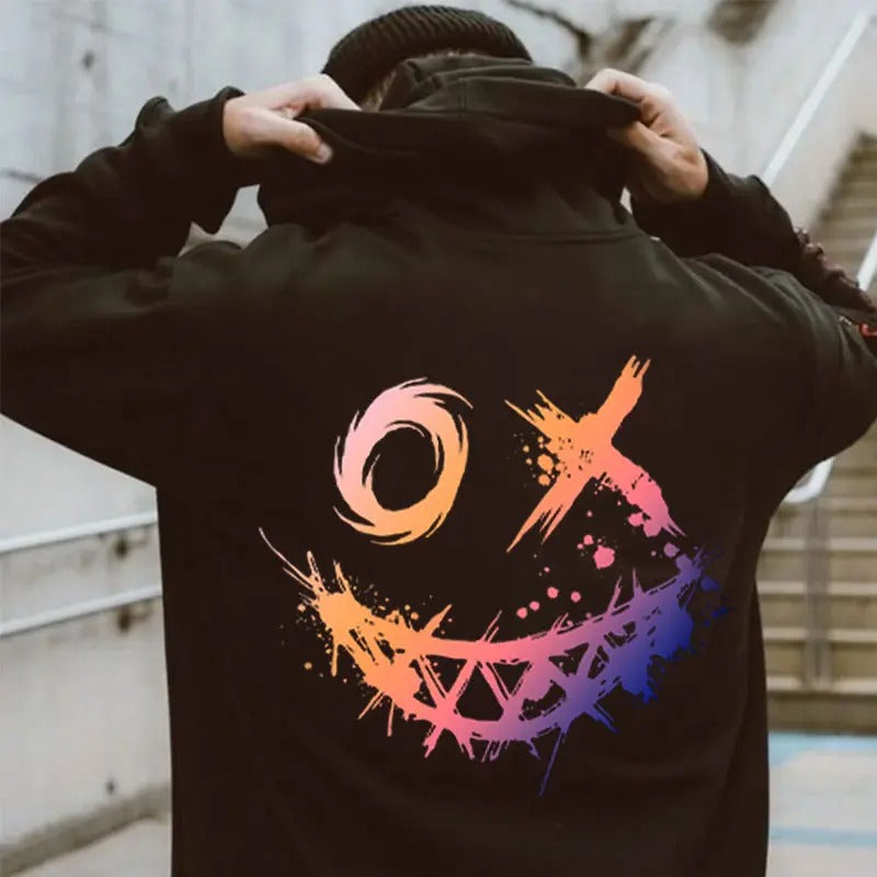 [S-5XL] Evil Emoji Graphic Print Hoodie, Motorcycle Shirt, Streetwear Fashion, Unisex Casual Hoodie