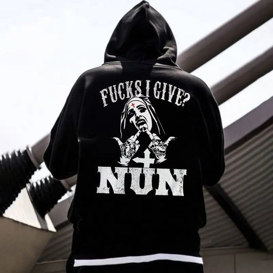 [S-5Xl] F**ks I Give Nun? Printed Men's Hoodie -  2 Sided Hoodie, Sweatshirt, Naughty Clothes Men, Comfort Errands, Classic Cotton Fabric Menswear, Women's Clothing, Sweatshirt Color, Merch gift, Oversized Pocket Sport Sweaters