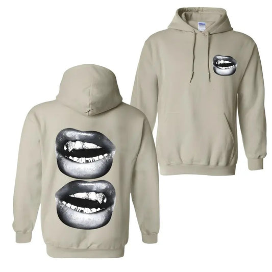 [S-5Xl] Manfinity EMRG A White Street Style Top With Full Black And White Mouth Pattern, Suitable For Summer Men's Hoodie, Sweatshirt, Comfort Errands, Classic Cotton, Unisex Hoodie, Merch gift, Fabric Menswear Oversized Pocket Sport Sweaters