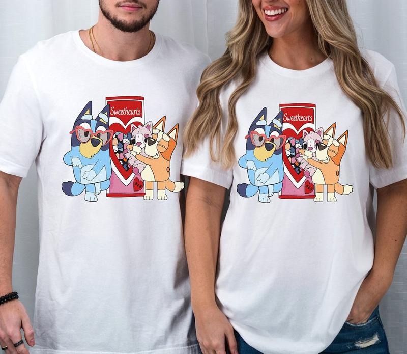SALE Bluey And Bingo Valentine Couple Shirt, Bluey Mum Dad Shirt, Bandit And Chilli Valentine Shirt, Bandit Heeler Shirt, Bandit Chili Bingo, Bluey Valentine Shirt, Trenidng valentine