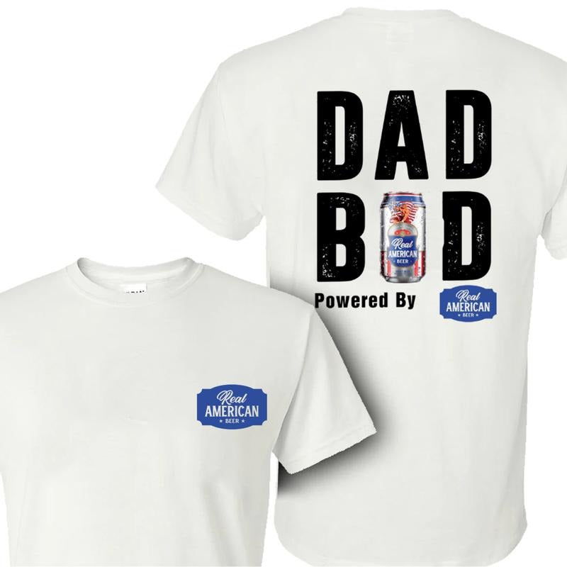 [SALE UP TO 45%] Dad Bod Retro Tee- Dad Bod Powered By Real American Light Beer T-shirt, Father's Day Gifts, Mother's Day Gifts Shirt Cotton Menswear