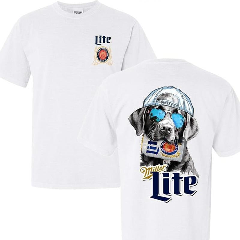 [SALE UP TO 45%] Miller Lite Labrador Beer T-shirt 2 sides, Gift for Father's Day, Mother's Day NO comfort color graphic tee Cotton Menswear