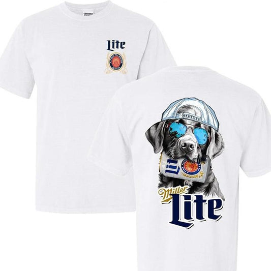 [SALE UP TO 45%] Miller Lite Labrador Beer T-shirt 2 sides, Gift for Father's Day, Mother's Day NO comfort color graphic tee Cotton Menswear
