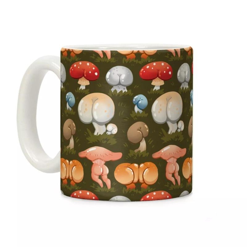 [SALE UP TO 50%] Butt Mushroom Pattern Coffee Mug, Funny Coffee Mug, Printed in the USA, Handy for Coffee and Tea - Reusable