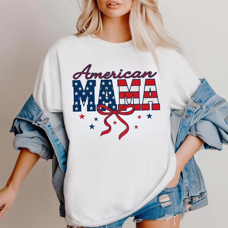 [SALE UP TO 60%] American Mama T-Shirt, Sweatshirt, Checkered Patriotic Graphic, 4th of July and Memorial Day Shirt for Moms, USA Style